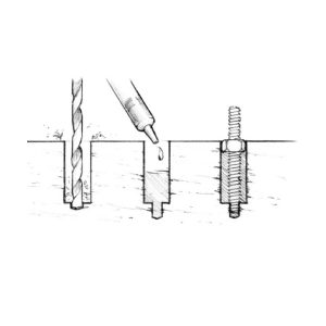 diagram of how to drill and apply adhesive for a screw